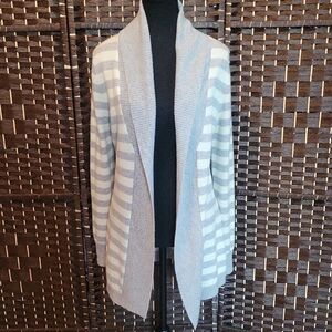 Cashmere L.L. Bean Soft Gray and White Striped Cardigan